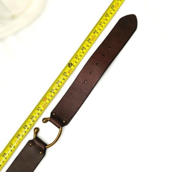 Handmade Belt Brown Genuine Leather Brass Tongue Buckle Antiqued Horseshoe Links - Picture 10 of 13